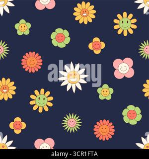 Ripetizione floreale senza cuciture retrò scanalato Illustrazione Vettoriale