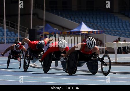 Nuova Delhi, India. 28 settembre 2025. Catherine Devrunner del Team Switzerland partecipa alla finale femminile 5000m T54 del secondo giorno del Campionato Mondiale di atletica Para a New Delhi 2025 allo stadio Jawaharlal Nehru. Credito: SOPA Images Limited/Alamy Live News Foto Stock