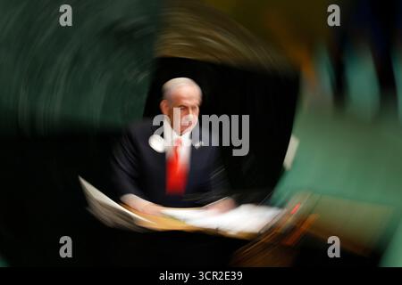 New York, USA. 26 settembre 2025. Il primo ministro israeliano Benjamin Netanyahu ha tenuto un discorso durante il dibattito generale della 80a Assemblea generale delle Nazioni Unite presso il quartier generale delle Nazioni Unite a New York, il 26 settembre 2025, ora locale. Credito: Liao Pan/China News Service/Alamy Live News Foto Stock