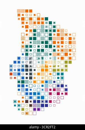 Ciad, forma del paese costruita di cellule colorate. Mappa digitale del Ciad su sfondo bianco. Blocchi quadrati di grandi dimensioni. Illustrazione Vettoriale