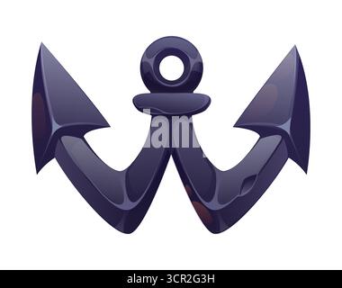 Font pirati, lettera cartoni animati per caratteri corsari caraibici, ancoraggio vettoriale. Carattere pirata o tipo corsaro alfabeto inglese lettera W a forma di ancoraggio della nave o grafico di ormeggio marino per caratteri tipografici Illustrazione Vettoriale