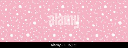 Effetto doodle floreale bianco senza cuciture su sfondo rosa Illustrazione Vettoriale