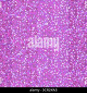 Consistenza della palla da discoteca sfondo rosa e viola brillante e iridescente. Piastrelle da pavimento o da parete con pixel a mosaico, sfondi brillanti per feste. Illustrazione vettoriale Illustrazione Vettoriale
