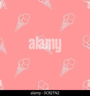 Gelato, eskimo, cono per waffle. Motivo senza cuciture in stile doodle e cartone animato su sfondo rosa Illustrazione Vettoriale