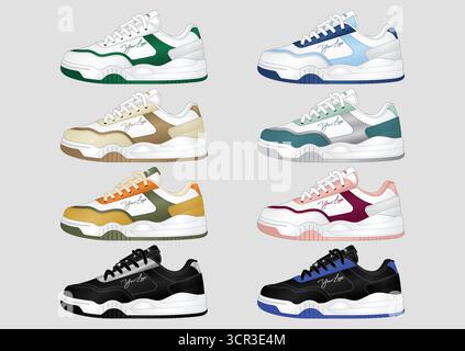 Design delle sneaker con colorazioni moderne e raffinate che si adattano al tuo marchio Illustrazione Vettoriale
