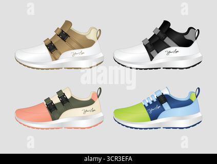 Sneakers alla moda Design Concept for Kids adatte al tuo marchio Illustrazione Vettoriale