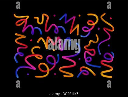 Set di linee sfumate e forme 3D astratte dai colori vivaci. Elementi dinamici vettoriali con forme fluide e colorate in tonalità calde e vivaci. influenza brillante Illustrazione Vettoriale