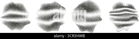 Set di forme organiche astratte rumore grana. Macchie di gradiente a punti grunge con decorazione ondulata. Forme nere irregolari di texture a punti. La sabbia liquida si diffonde Illustrazione Vettoriale