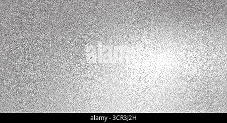 Sfondo con texture sfumata effetto granulosità. Motivo monocromatico Vector dotwork. Gradiente rumore grana astratta. Sovrapposizione gradazione bianco e nero. Punto Illustrazione Vettoriale