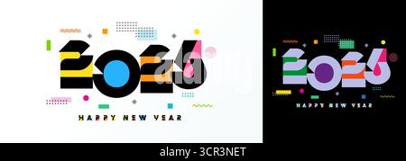 Design con logo Capodanno 2026 con numeri sportivi ed elementi in stile memphis. Design creativo per biglietti d'auguri o copertina del calendario Illustrazione Vettoriale