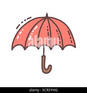Ombrello aperto, grazioso oggetto stagionale disegnato a mano. Illustrazione vettoriale in stile doodle Illustrazione Vettoriale