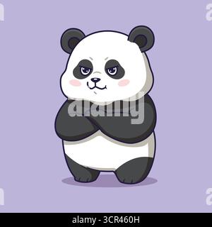 Panda scontroso e carino con illustrazione vettoriale a braccia incrociate Foto Stock