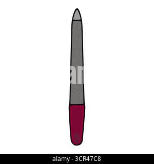 Illustrazione vettoriale semplificata di una lima per unghie con superficie abrasiva grigia testurizzata e impugnatura rosa scuro. Illustrazione Vettoriale