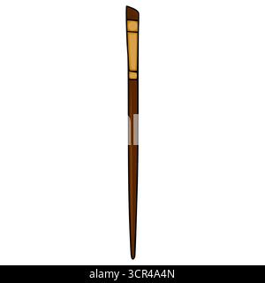 Illustrazione vettoriale stilizzata di un singolo pennello per il trucco con manico marrone e boccola dorata, isolata su sfondo bianco. Illustrazione Vettoriale
