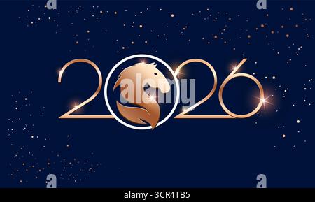 Felice anno nuovo del cavallo 2026 - design dorato di lusso per il Capodanno cinese 2026 - illustrazione vettoriale Illustrazione Vettoriale