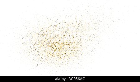 Esplosione astratta di particelle di glitter oro. Flusso dinamico del liquido della scintilla a punti. Dispersione di polvere d'oro con particelle volanti brillanti. Elemento vettoriale per h Illustrazione Vettoriale