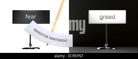 Il sentimento degli investitori oscilla tra paura e avidità. Visualizzazione di un modello di sentimento degli investitori che passa tra le estremità: Paura e avidità. Ripetuti Foto Stock