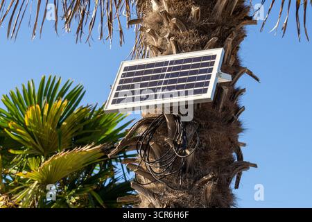 Un pannello solare è montato su un albero Foto Stock