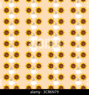 Tazza da caffè con motivo senza cuciture di girasole Illustrazione Vettoriale