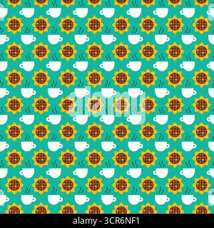 Coffee Sunflower Seamless Pattern Illustrazione Vettoriale