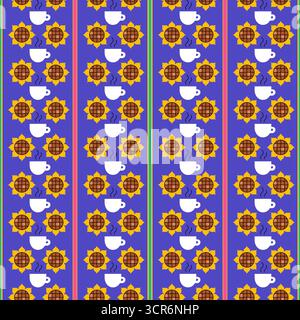 Motivo senza cuciture per caffè girasoli Illustrazione Vettoriale