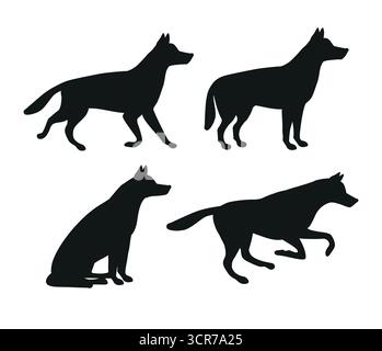 Set vettoriale di silhouette piatta per cani da pastore Illustrazione Vettoriale