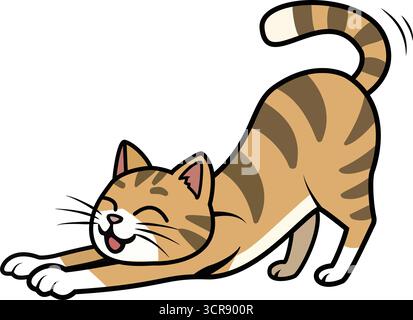 Un grazioso logo di cartoni animati che si estende con un'espressione felice, perfetto per contenuti correlati agli animali domestici e disegni divertenti Illustrazione Vettoriale