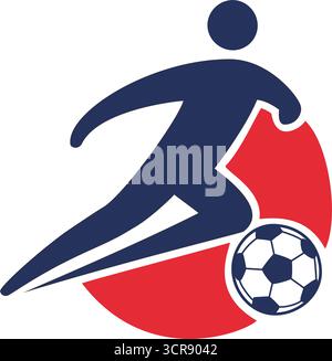 Silhouette con il logo di un giocatore di calcio, ideale per club sportivi, campionati o marchi sportivi Illustrazione Vettoriale
