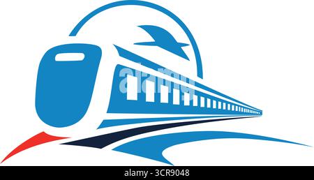 Un logo del treno veloce con linee astratte, ideale per le compagnie ferroviarie e i servizi di trasporto Illustrazione Vettoriale