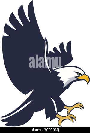 Aquila calva con ali allungate, un potente uccello preda e simbolo patriottico, ideale per il logo di una squadra sportiva, un marchio aziendale Illustrazione Vettoriale