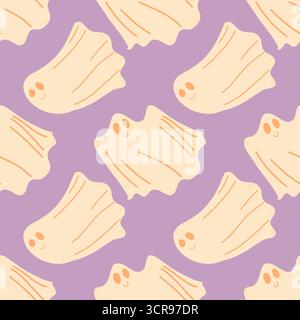Sfondo di Halloween. Effetto fantasma senza cuciture. Fantasmi vintage isolati su sfondo viola. Illustrazione vettoriale Illustrazione Vettoriale