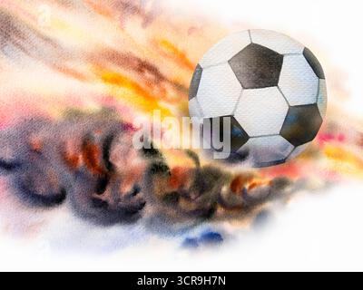 Pallone da calcio - disegno a mano dipinto ad acquerello su carta di un elegante elemento di sfondo per carte, inviti, auto regalo Foto Stock
