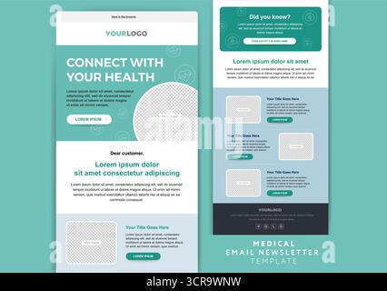 Modello di newsletter e-mail per il settore medico e sanitario in verde acqua - illustrazione vettoriale Illustrazione Vettoriale