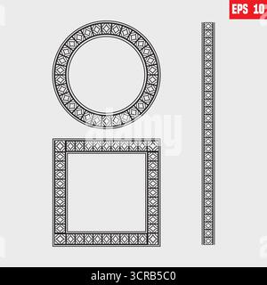 Set di cornici e bordi vintage decorativi cornici vintage per certificato, invito a nozze, carta intestata e menu. Illustrazione Vettoriale