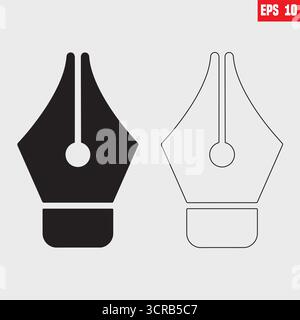 Icona della penna stilografica. pieno pieno e tratto sottile eps 10 Illustrazione Vettoriale