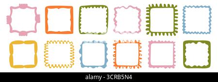 Colorata collezione di cornici quadrate disegnate a mano Illustrazione Vettoriale