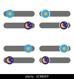 Icone dell'alba e del tramonto. Simboli giorno e notte. Elementi temporali astratti. Progettazione grafica vettoriale. EPS 10. Illustrazione Vettoriale