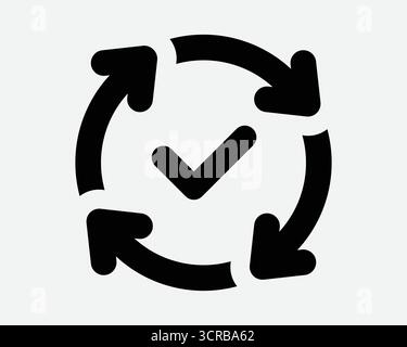 Caricamento cerchio a quattro frecce ricarica riuscita ciclo corretto ricarica approvato reimpostazione aggiornamento approvazione rotazione caricamento aggiornamento salvataggio icona segno di spunta Illustrazione Vettoriale