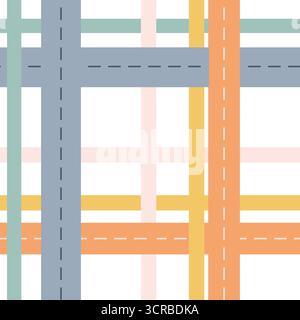 Un vivace motivo geometrico mostra varie linee intersecanti in colori pastello tenui. Il design presenta un mix di linee orizzontali e verticali, cre Illustrazione Vettoriale
