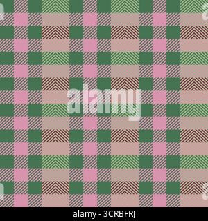 Motivo a quadri tartan senza cuciture. Tessuto a scacchi verde e rosa. Stampa tessile vettoriale. Illustrazione Vettoriale