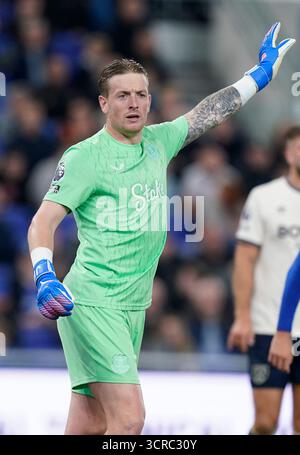 Liverpool, Regno Unito. 29 settembre 2025. Jordan Pickford di Everton durante la partita Everton vs West Ham United Premier League all'Hill Dickinson Stadium di Liverpool. Il credito per immagini dovrebbe essere: Andrew Yates/Sportimage Credit: Sportimage Ltd/Alamy Live News Foto Stock