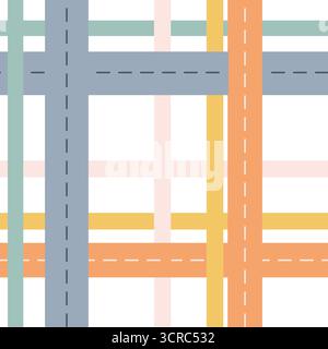 Un vivace motivo geometrico mostra varie linee intersecanti in colori pastello tenui. Il design presenta un mix di linee orizzontali e verticali, cre Illustrazione Vettoriale