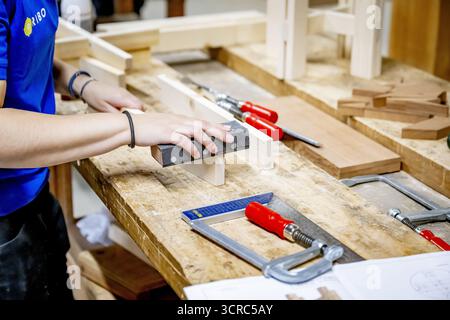 HENGELO - gli studenti sono impegnati alla ROC Twente. Qui i giovani sono addestrati all'artigianato tradizionale come la lavorazione del legno e l'intaglio della pietra. ANP /HOLLANDSE HOOGTE /ROBIN UTRECHT paesi bassi uscita - belgio uscita Foto Stock