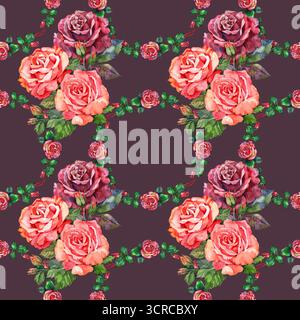 Motivo senza cuciture con rose acquerelli. Illustrazione disegnata a mano Foto Stock