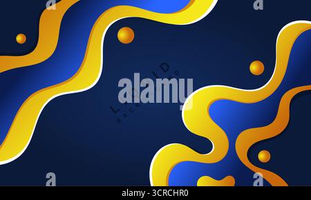 Sfondo moderno Liquid Abstract. Sfondo Liquid Abstract con base blu con forme liquide blu e gialle e un tocco di bianco Lin Illustrazione Vettoriale