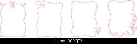 Cornice delicata e stravagante in rosa con un nastro ispirato al coquette, ideale per design alla moda, inviti alle feste o decorazioni femminili Illustrazione Vettoriale