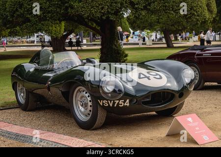 1955 Jaguar D-Type , Concours of Elegance 2025, Hampton Court Palace, Londra, Regno Unito Foto Stock