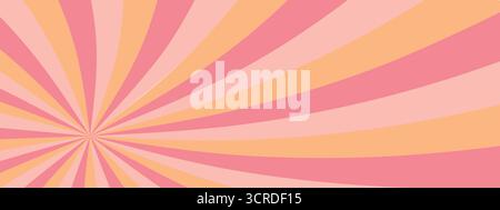 Motivo scanalato retrò. Sfondo spirale vettoriale. Sfondo a stelle rosa e beige con raggi ondulati Illustrazione Vettoriale