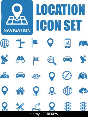 Set di icone di posizione - GPS, navigazione, puntatore mappa e simboli di direzione di destinazione - Stock Vector Illustrazione Vettoriale