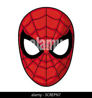 Maschera Spider-man isolata su sfondo bianco. Foto Stock